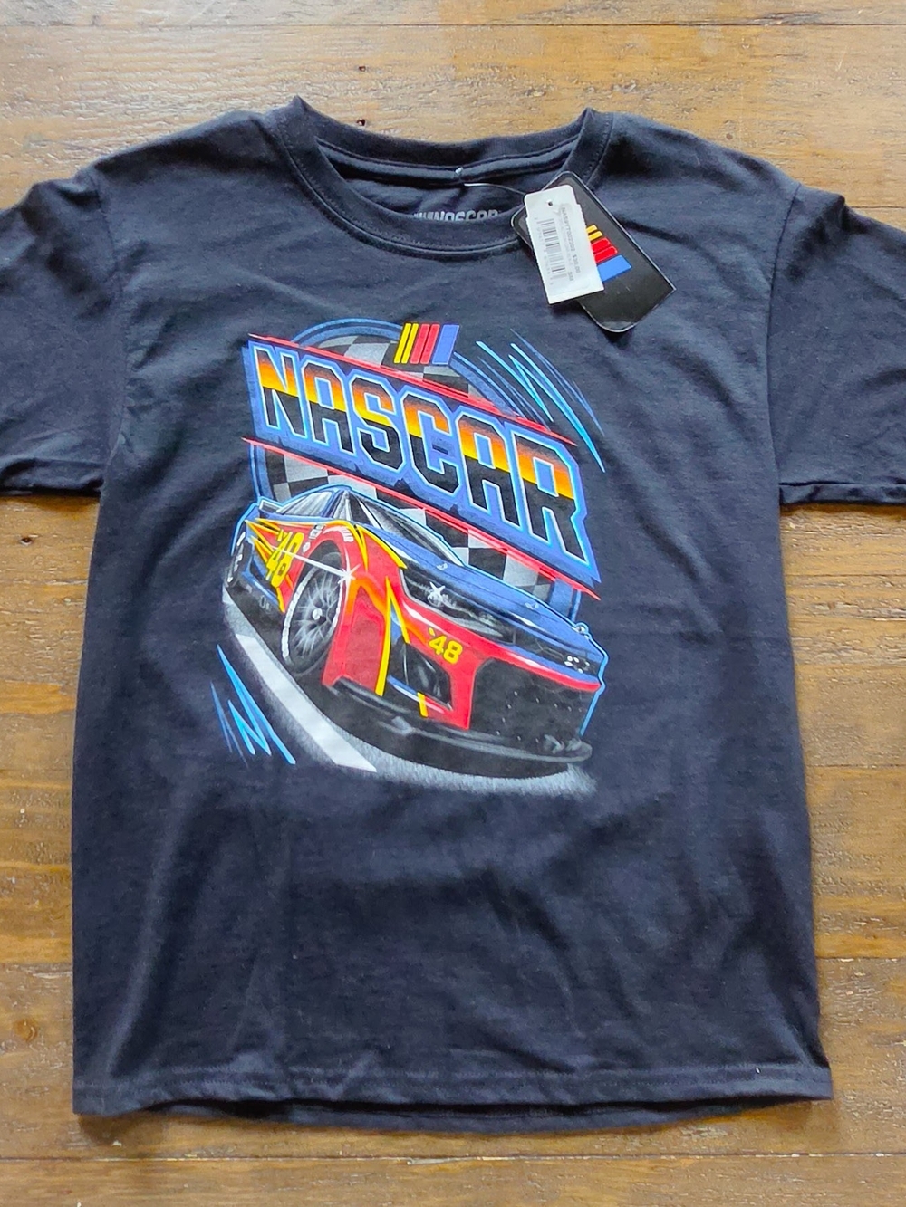 NWT Nascar Black Tee with Red, Blue & Yellow Logo Graphics